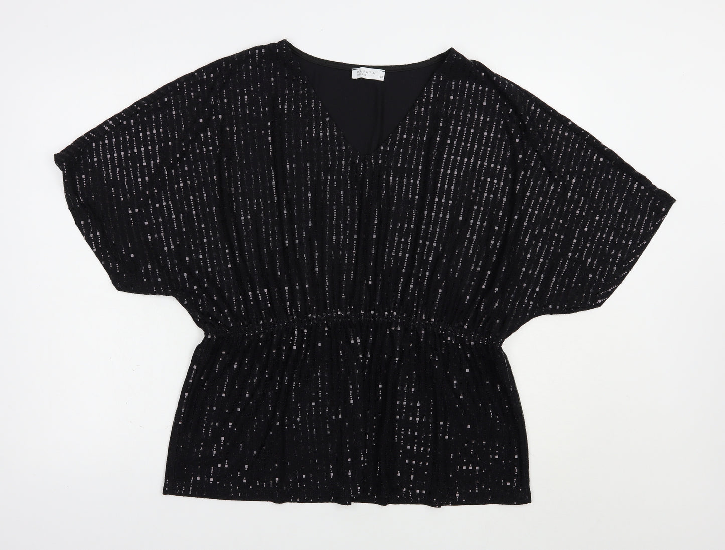 Papaya Womens Black  Polyamide Basic Blouse Size 20 V-Neck