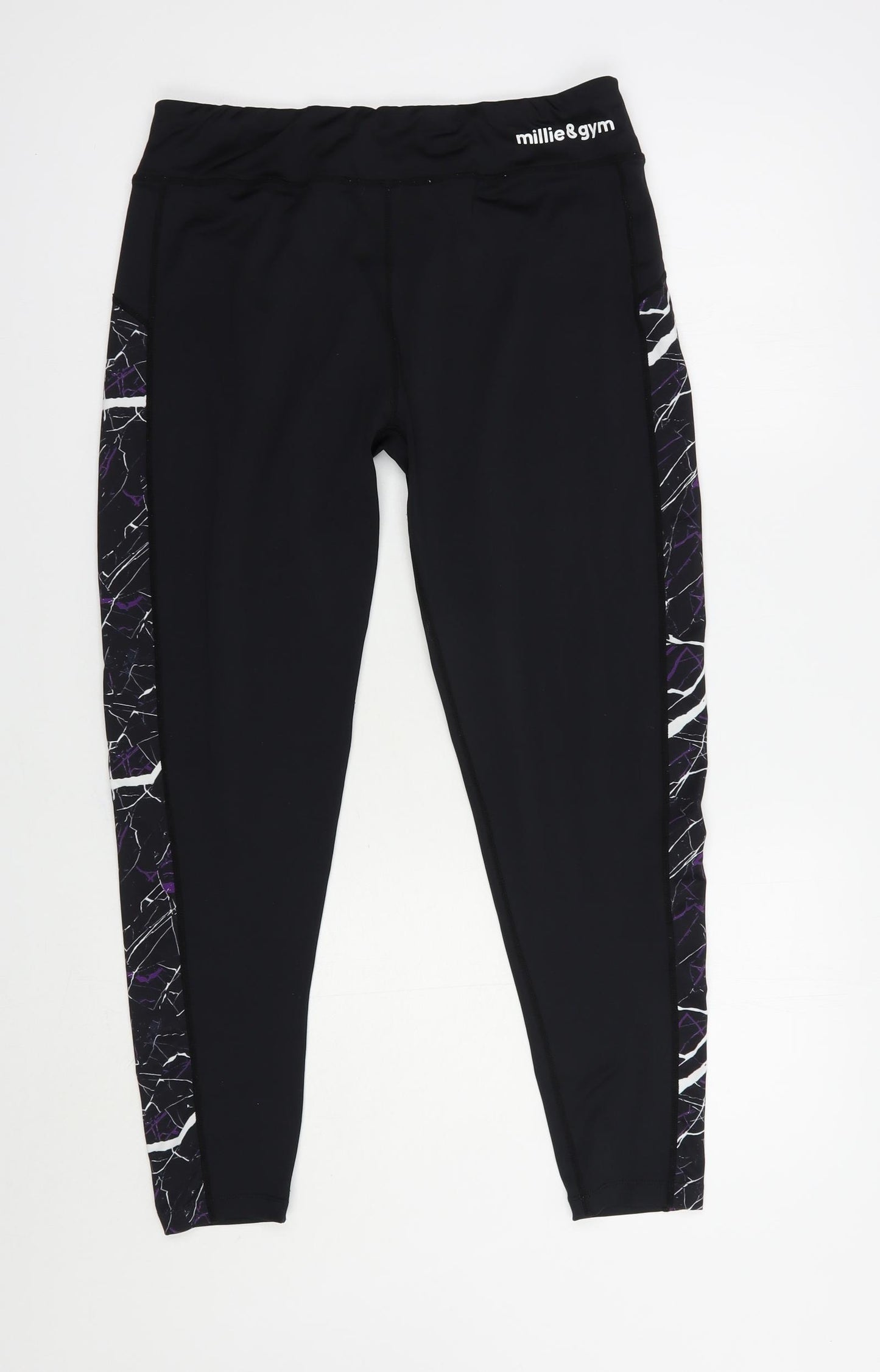 Millie & Gym Womens Black Geometric Polyester Compression Leggings Size L L28 in Regular