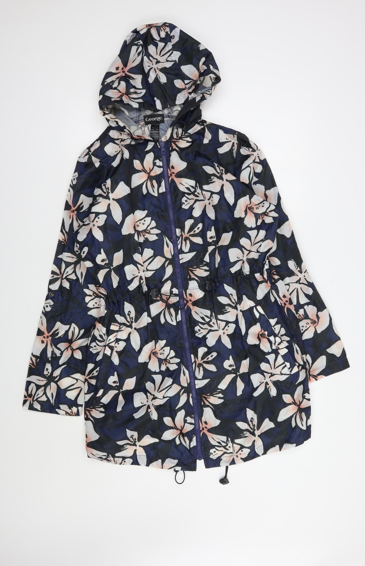 George Womens Blue Floral  Rain Coat Coat Size 12  Zip