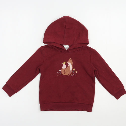 Anko Girls Red  Cotton Pullover Hoodie Size 3 Years  Pullover - Cute Fox