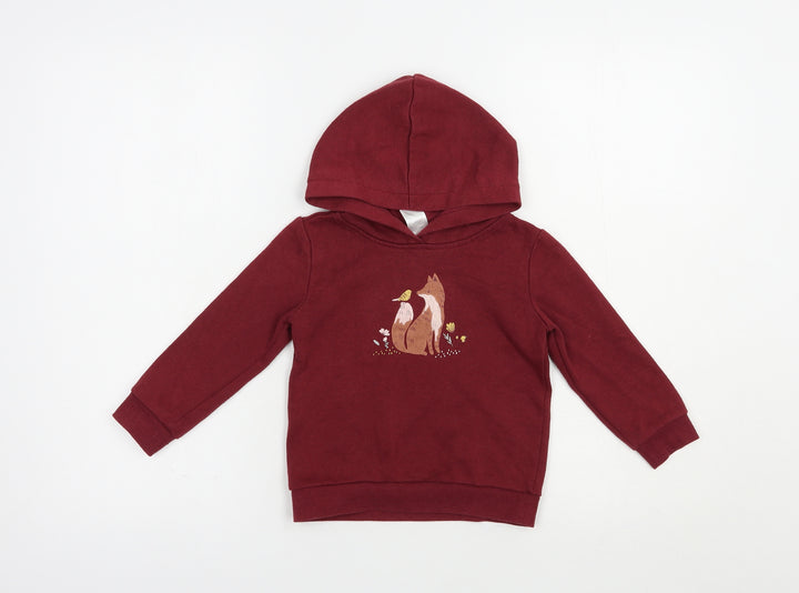 Anko Girls Red Cotton Pullover Hoodie Size 3 Years Pullover - Cute Fox