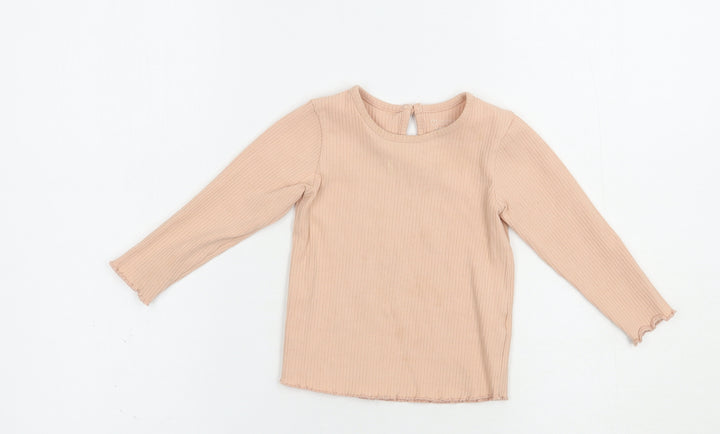 Primark Baby Pink  Cotton Pullover T-Shirt Size 12-18 Months Crew Neck Button