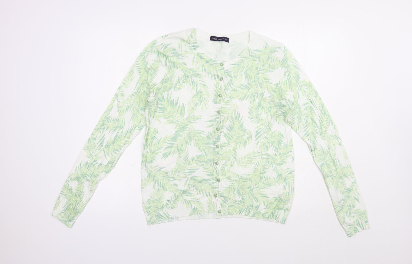 Marks and Spencer Womens Green Crew Neck Floral Viscose Cardigan Jumper Size 12