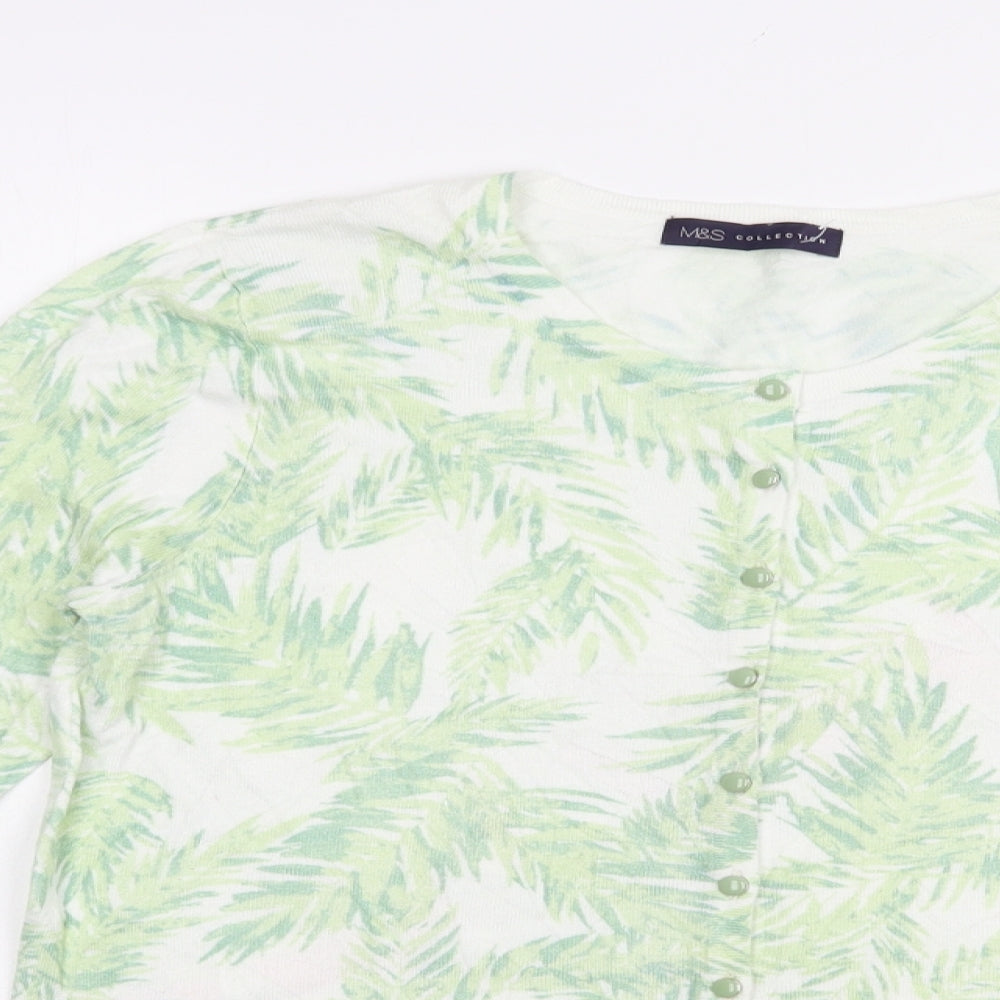 Marks and Spencer Womens Green Crew Neck Floral Viscose Cardigan Jumper Size 12