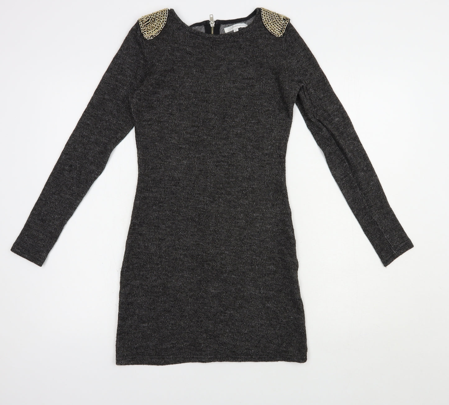 Glamor Womens Grey Boat Neck  Polyamide Tunic Jumper Size 10   - Chain Detail