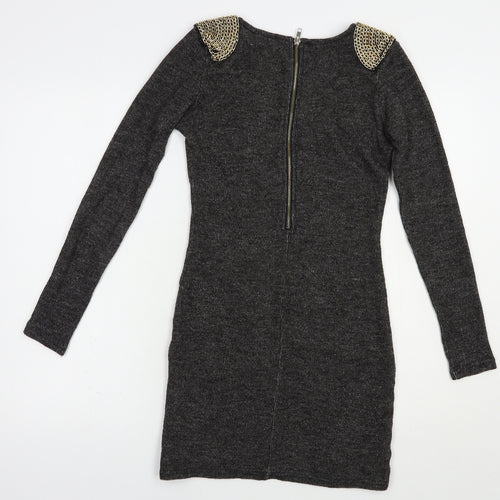 Glamor Womens Grey Boat Neck  Polyamide Tunic Jumper Size 10   - Chain Detail