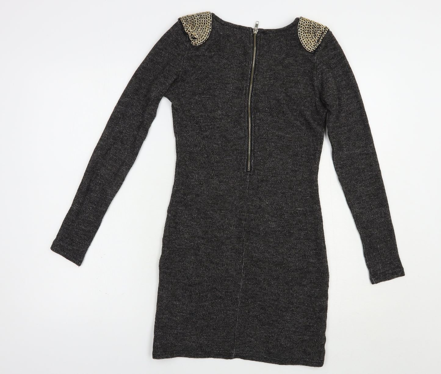 Glamor Womens Grey Boat Neck  Polyamide Tunic Jumper Size 10   - Chain Detail