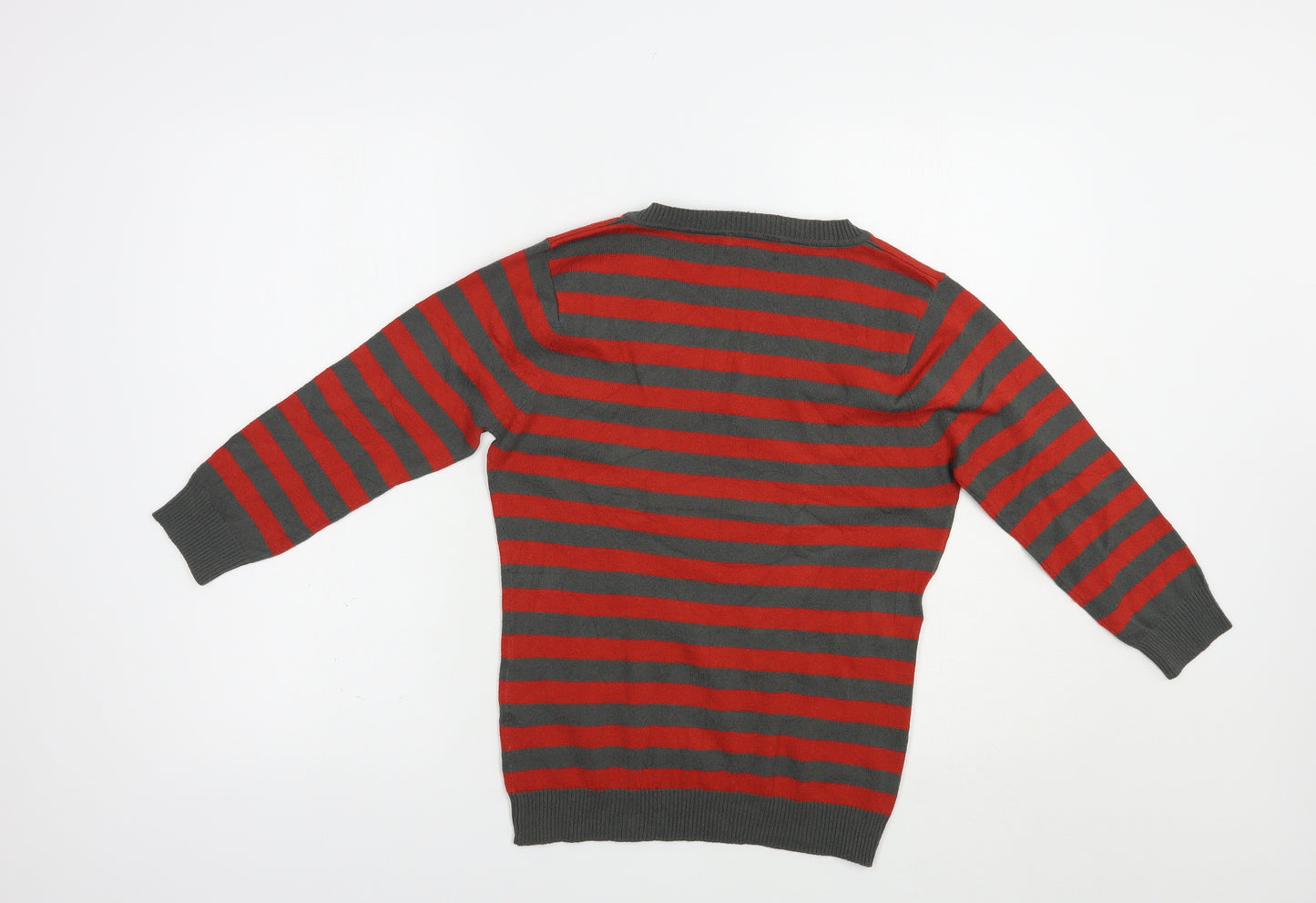 Papaya Womens Grey V-Neck Striped Acrylic Pullover Jumper Size 12