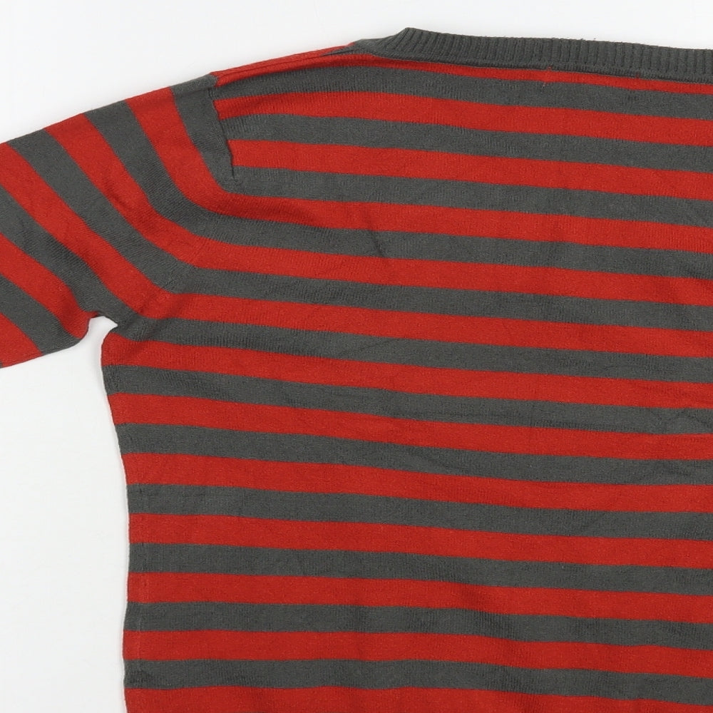 Papaya Womens Grey V-Neck Striped Acrylic Pullover Jumper Size 12