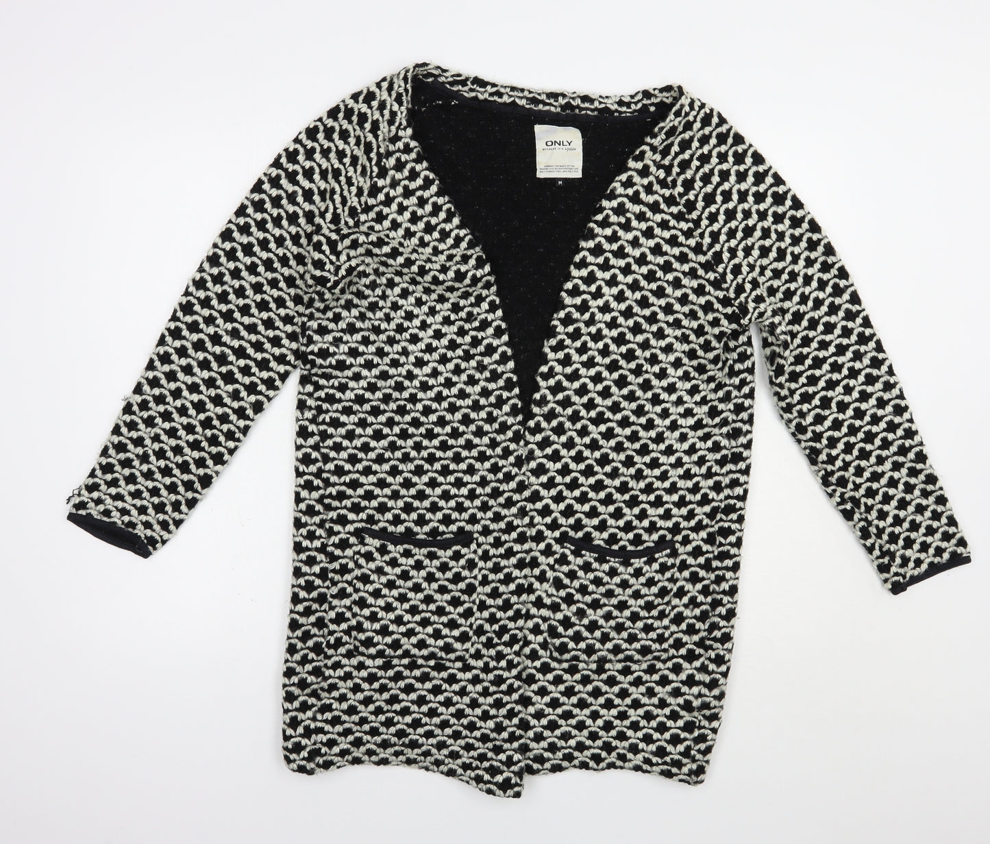 Only Womens Black V-Neck Geometric Acrylic Cardigan Jumper Size M