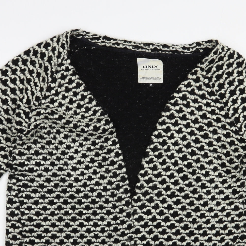 Only Womens Black V-Neck Geometric Acrylic Cardigan Jumper Size M
