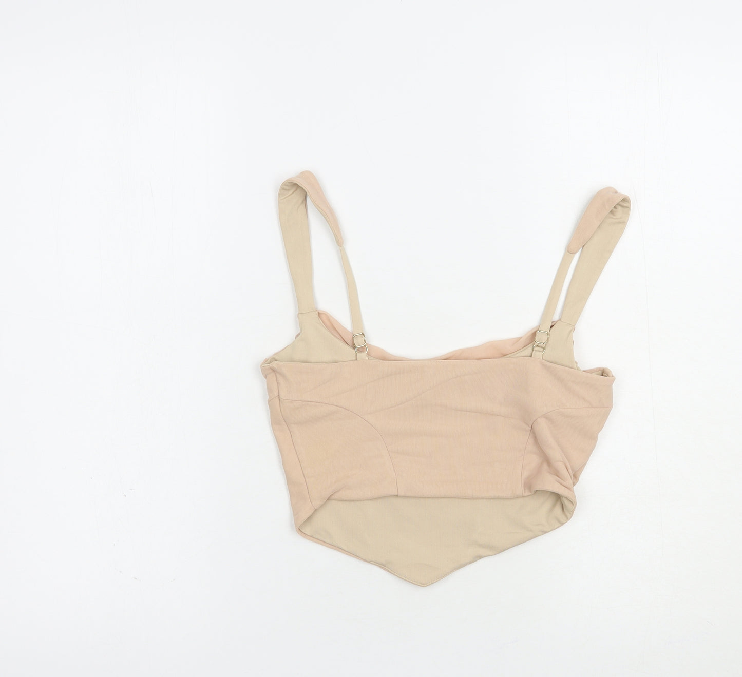 Oh Polly Womens Beige  Nylon Cropped Tank Size 12 Cowl Neck