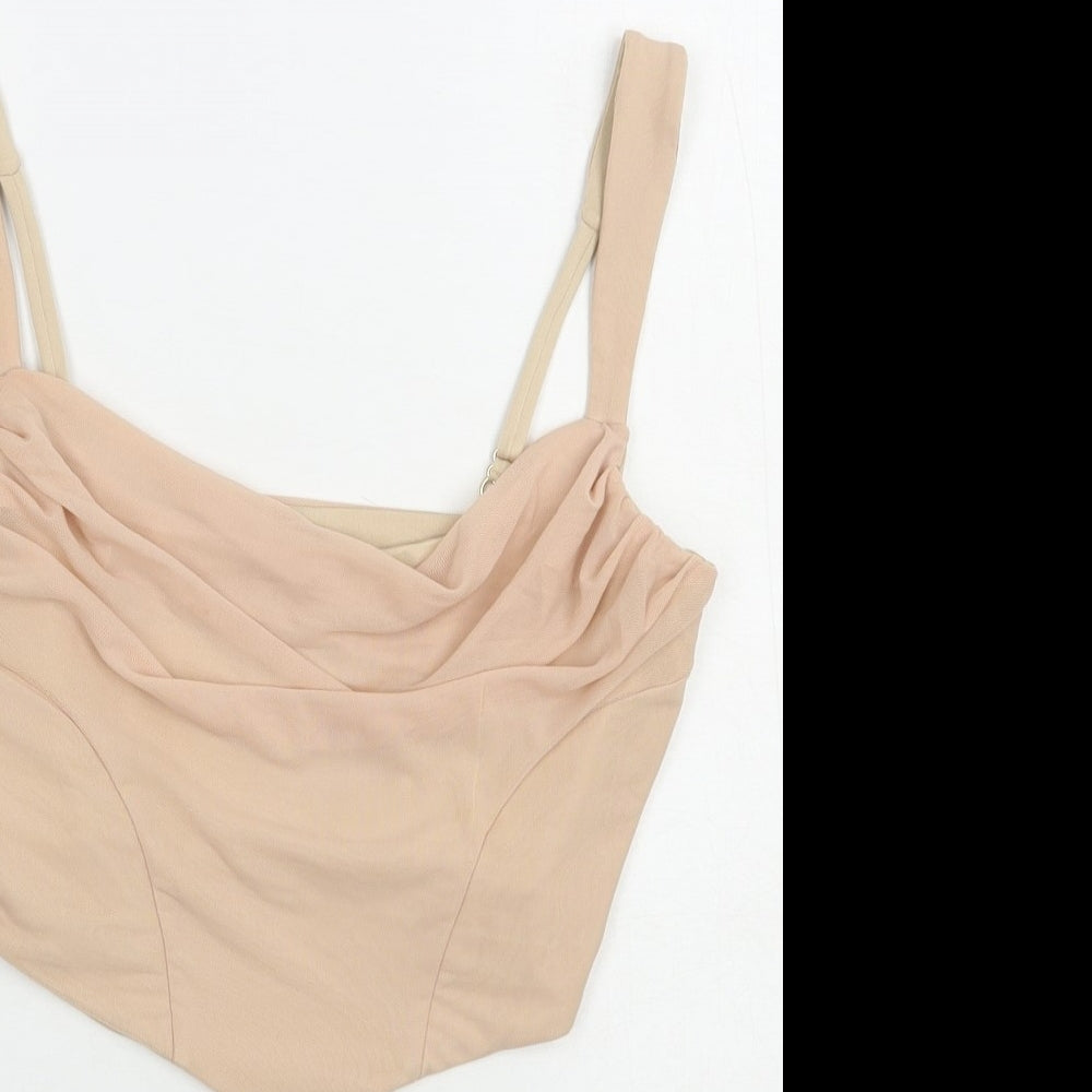 Oh Polly Womens Beige  Nylon Cropped Tank Size 12 Cowl Neck