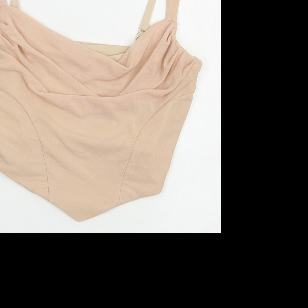 Oh Polly Womens Beige  Nylon Cropped Tank Size 12 Cowl Neck