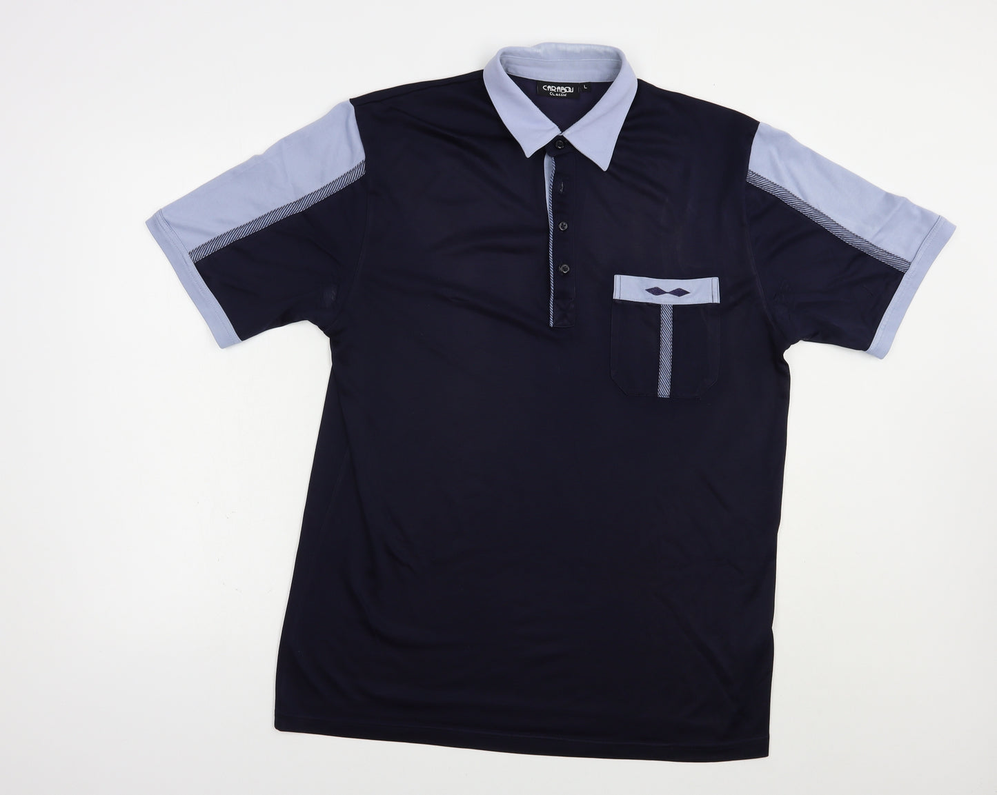 Carabou Mens Blue  Polyester  Polo Size L Collared Button