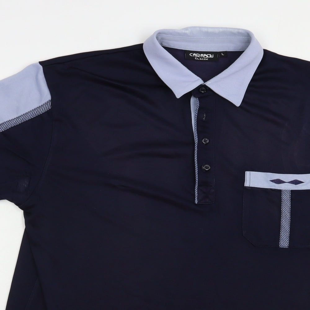 Carabou Mens Blue  Polyester  Polo Size L Collared Button