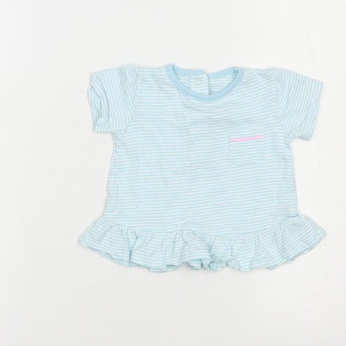 Dunnes Stores Baby Blue Striped Cotton Basic T-Shirt Size 3-6 Months Crew Neck Snap
