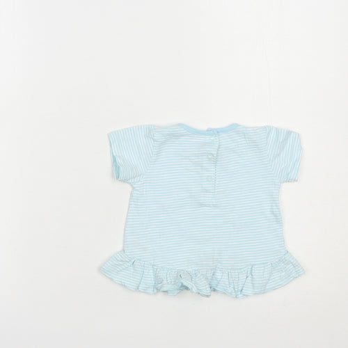 Dunnes Stores Baby Blue Striped Cotton Basic T-Shirt Size 3-6 Months Crew Neck Snap