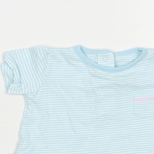 Dunnes Stores Baby Blue Striped Cotton Basic T-Shirt Size 3-6 Months Crew Neck Snap