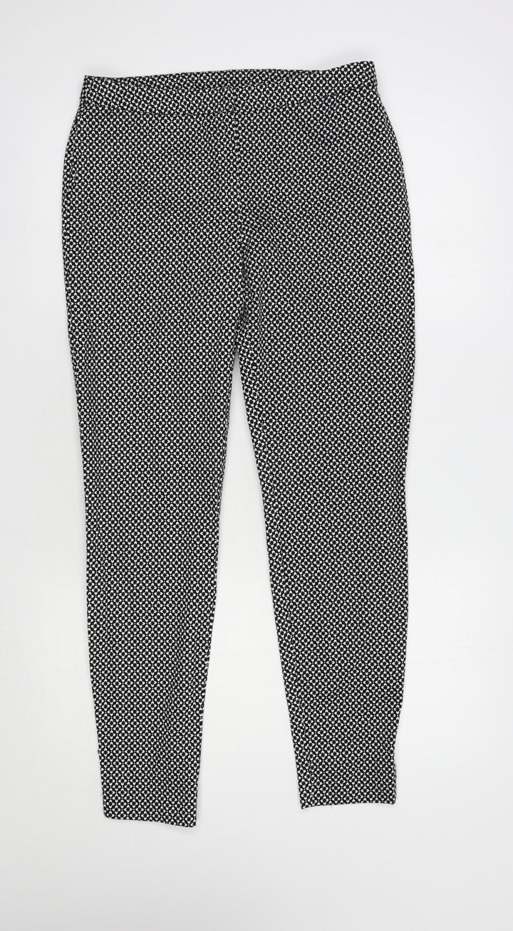 New Look Womens Black Floral Cotton Chino Trousers Size 10 L28 in Regular Hook & Eye