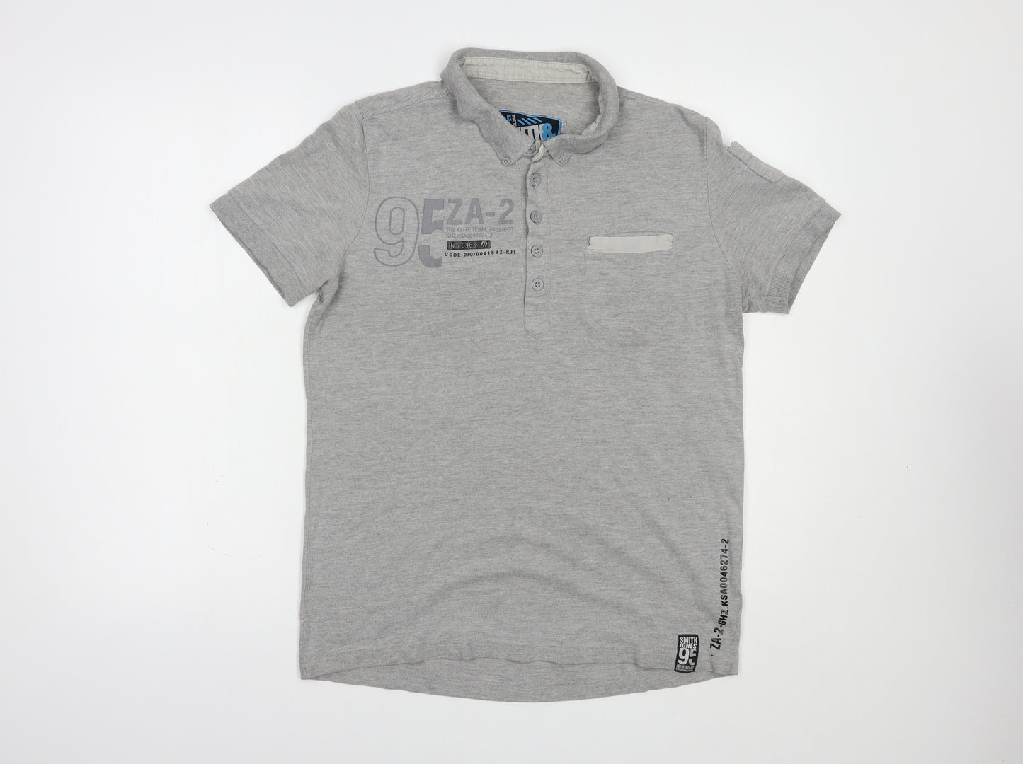 Smith & Jones Mens Grey  Cotton  Polo Size M Collared Button