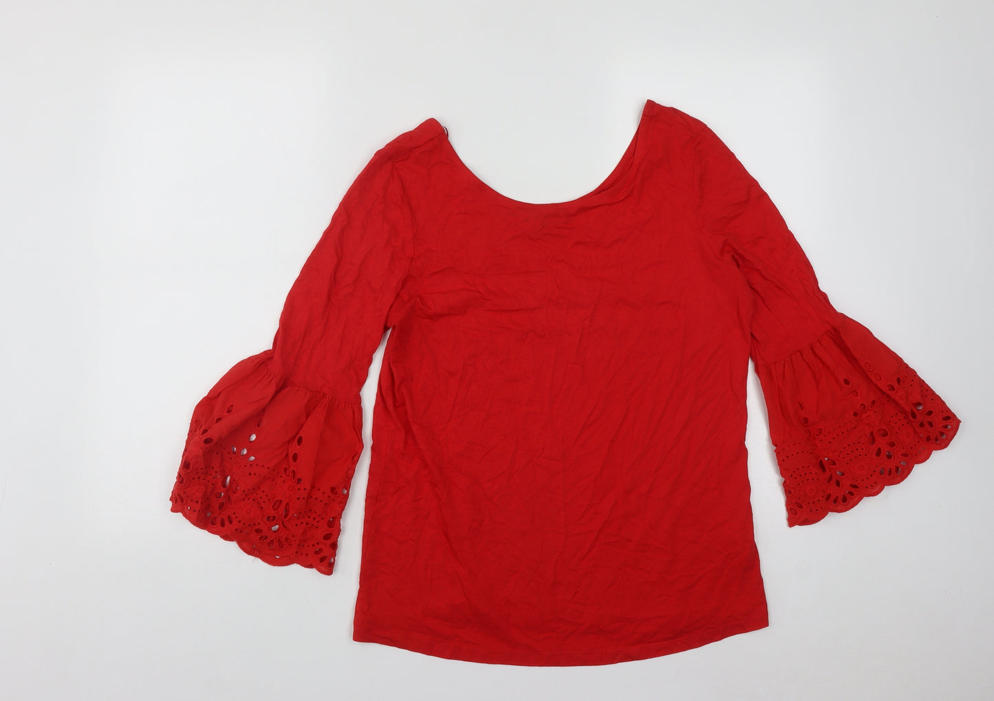 F&F Womens Red  Cotton Basic Blouse Size 10 Scoop Neck