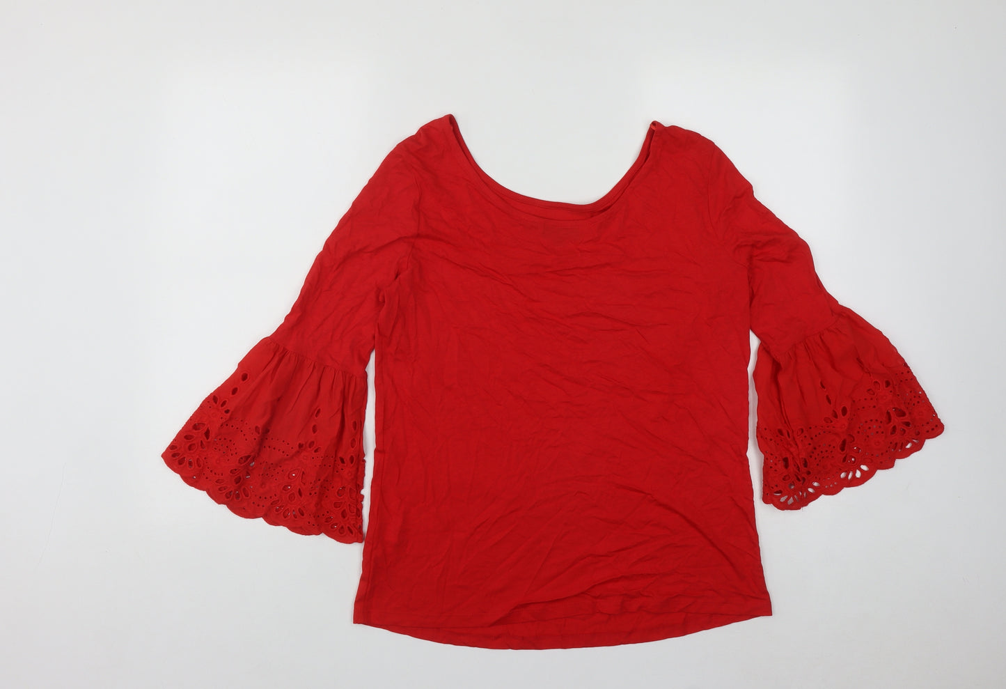 F&F Womens Red  Cotton Basic Blouse Size 10 Scoop Neck