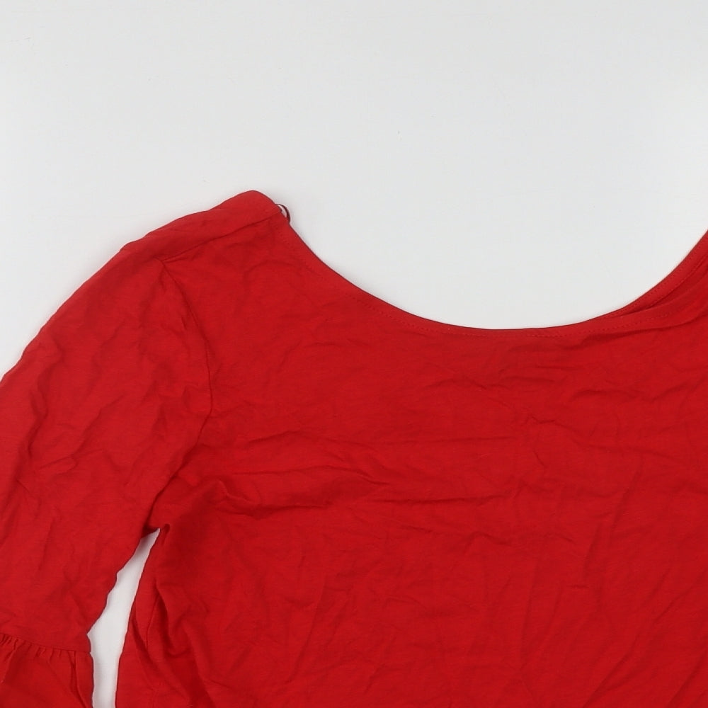 F&F Womens Red  Cotton Basic Blouse Size 10 Scoop Neck