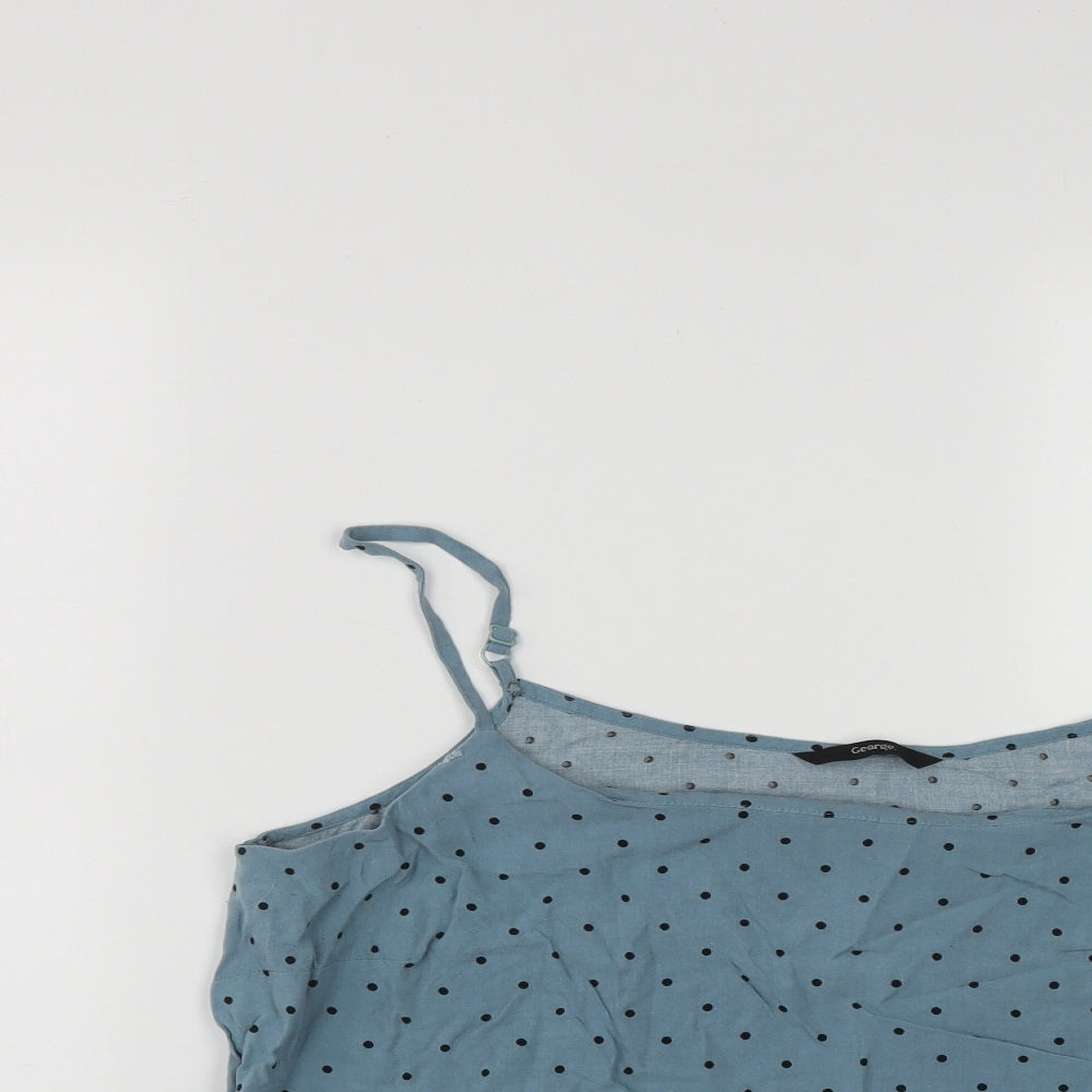 George Womens Blue Polka Dot Viscose Basic Tank Size 14 Scoop Neck