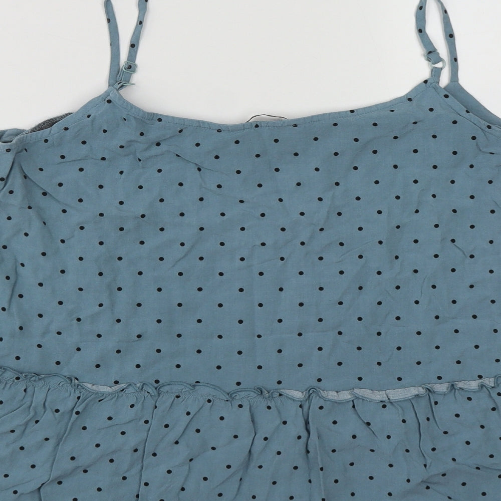 George Womens Blue Polka Dot Viscose Basic Tank Size 14 Scoop Neck