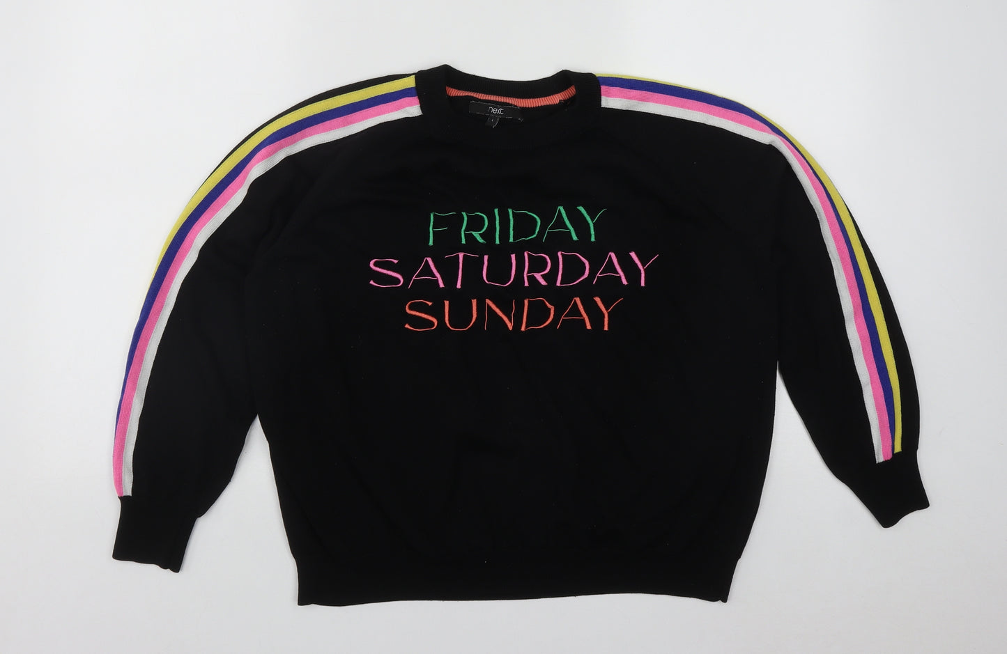 NEXT Womens Black Round Neck Striped Polyester Pullover Jumper Size L