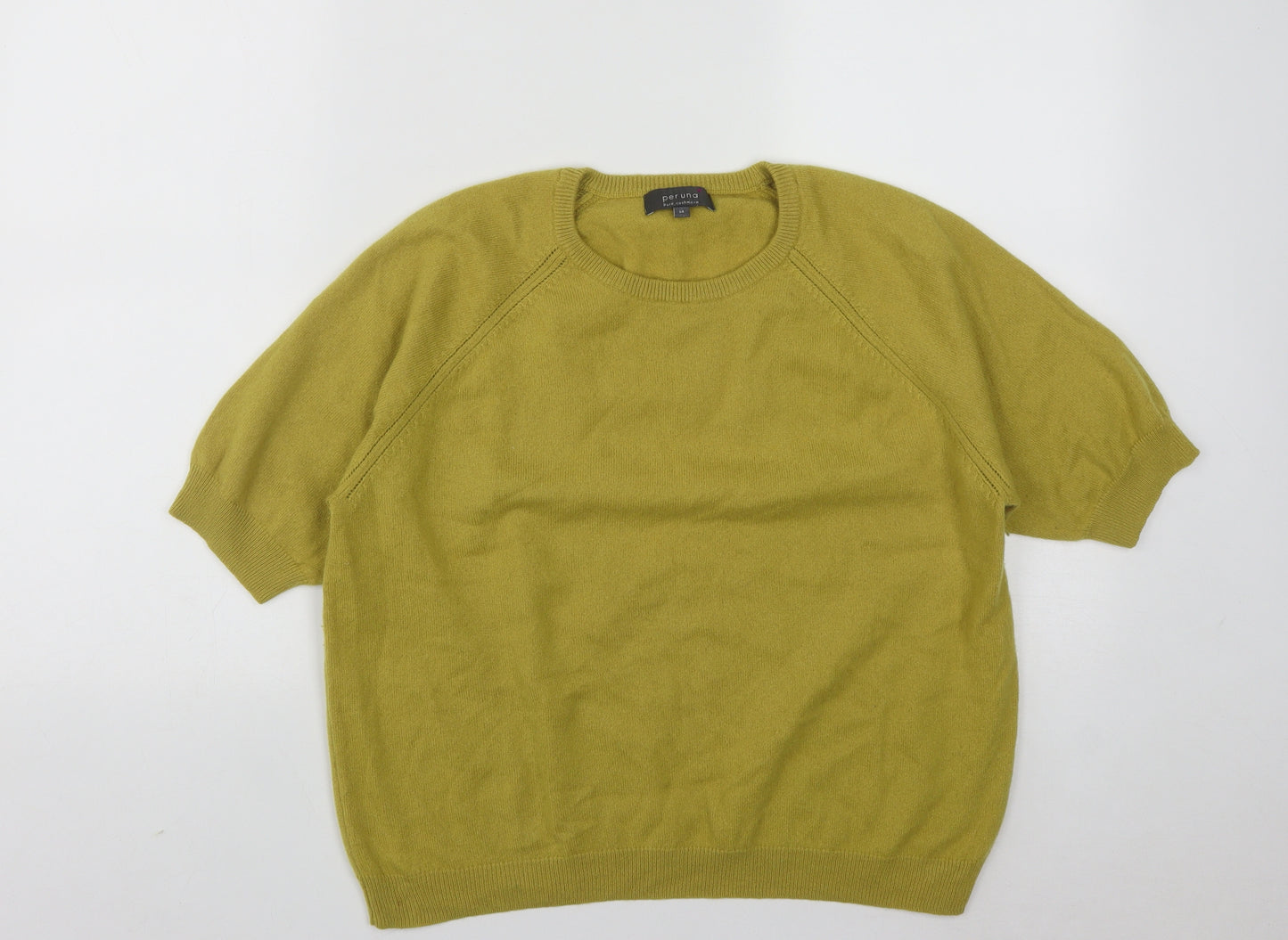Marks and Spencer Womens Yellow Round Neck  Cashmere Pullover Jumper Size 14
