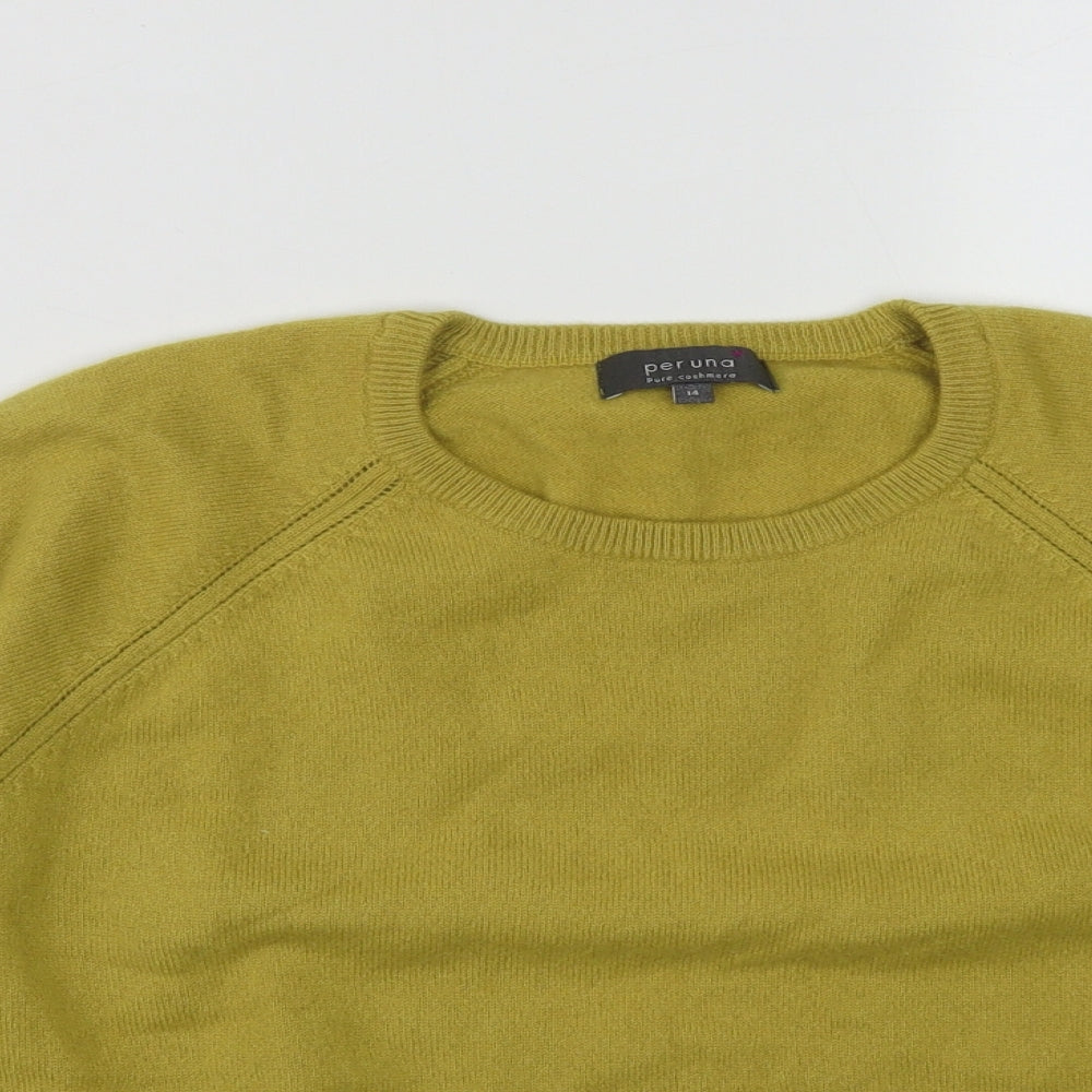 Marks and Spencer Womens Yellow Round Neck  Cashmere Pullover Jumper Size 14