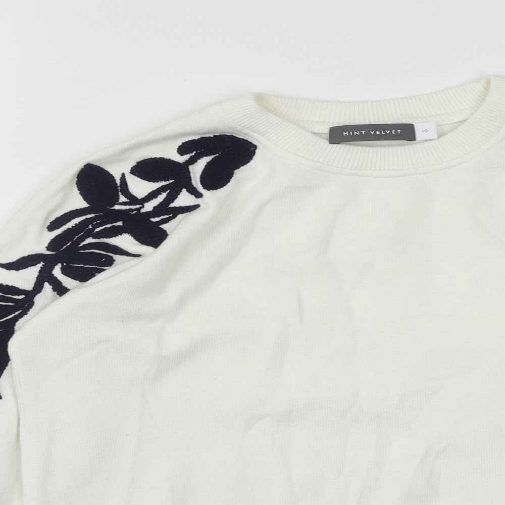 Mint Velvet Womens White Round Neck Geometric Polyamide Pullover Jumper Size 10