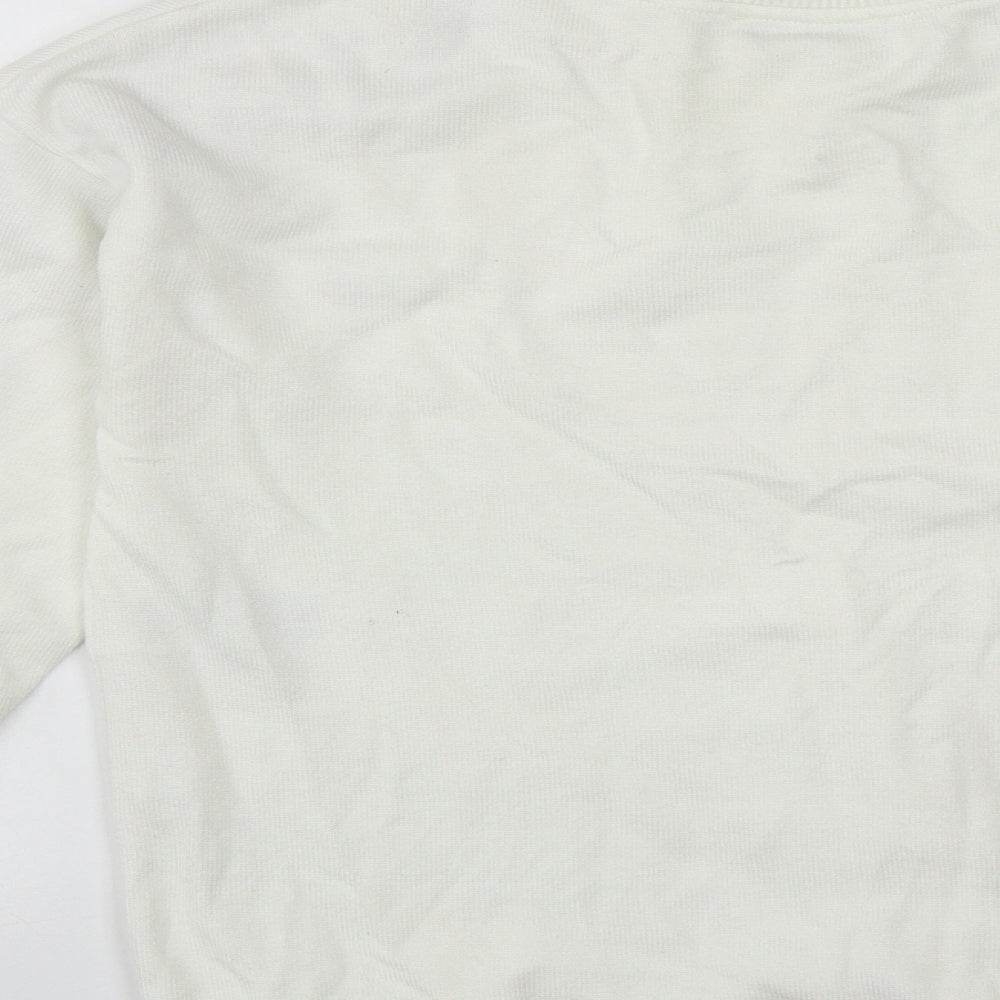 Mint Velvet Womens White Round Neck Geometric Polyamide Pullover Jumper Size 10