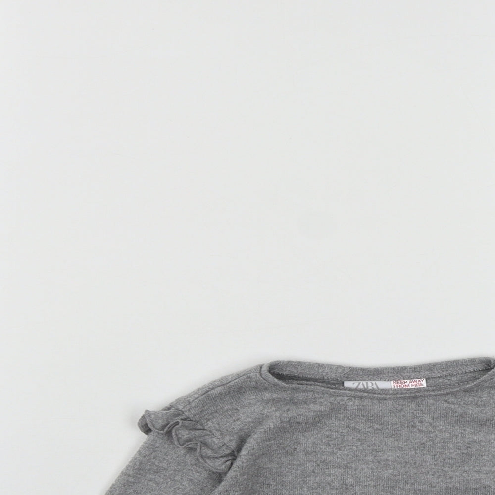 Zara Girls Grey  Cotton Pullover Jumper Size 6-9 Months