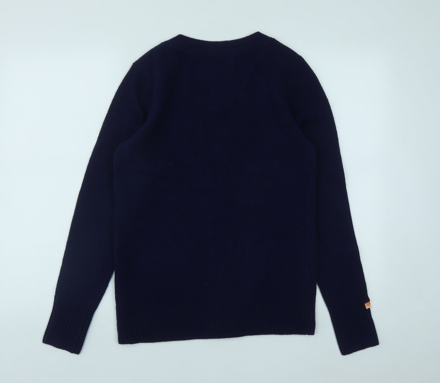 Superdry Womens Blue V-Neck  Wool Cardigan Jumper Size L