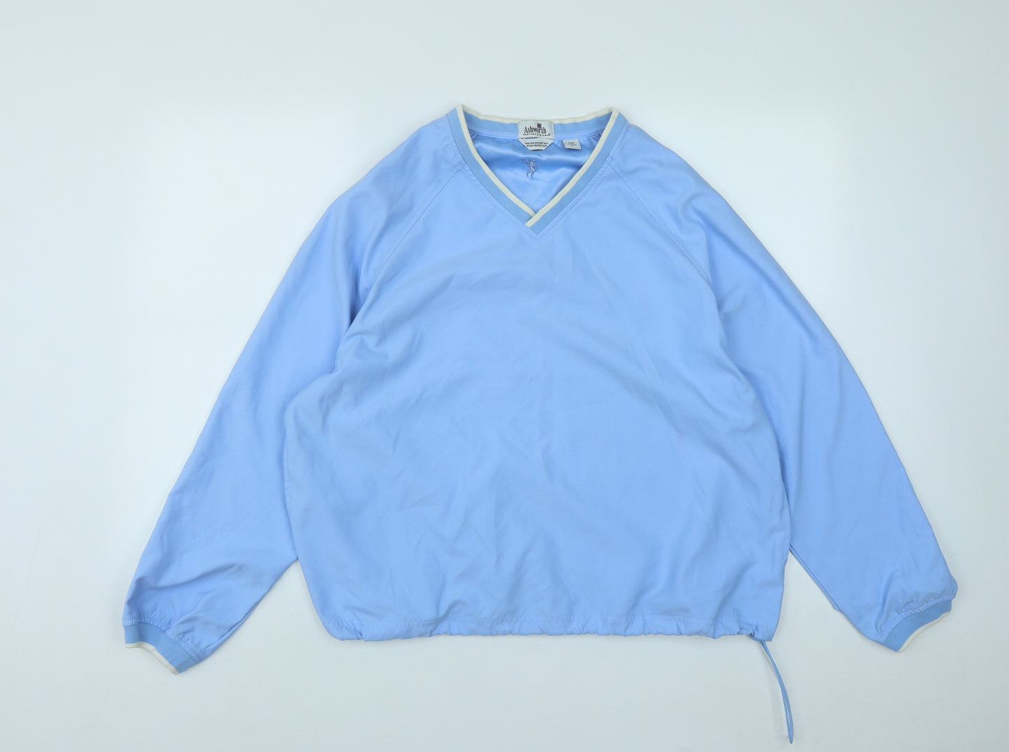 Ashworth Mens Blue  Polyester Pullover Casual Size L V-Neck Drawstring