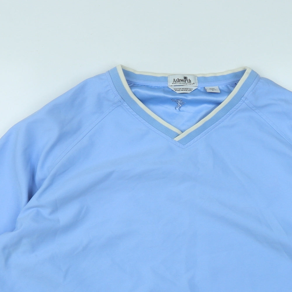Ashworth Mens Blue  Polyester Pullover Casual Size L V-Neck Drawstring