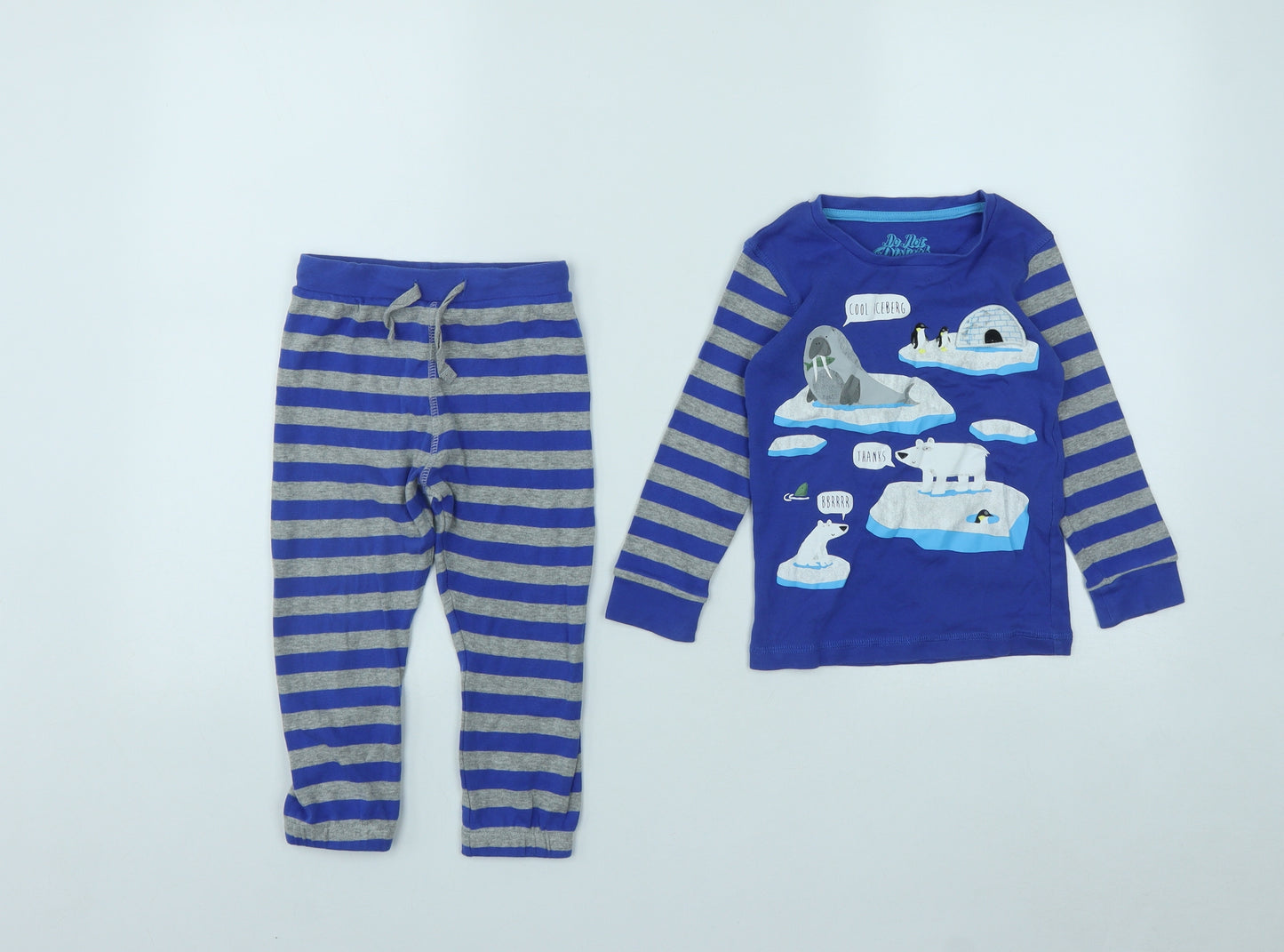Marks and Spencer Boys Blue Striped Cotton  Pyjama Set Size 2-3 Years  Drawstring
