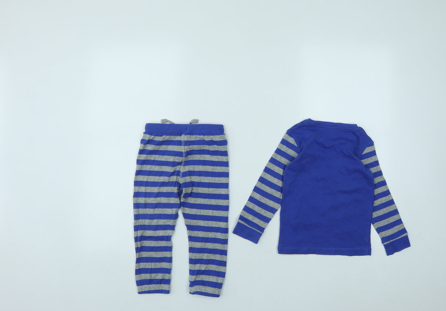 Marks and Spencer Boys Blue Striped Cotton  Pyjama Set Size 2-3 Years  Drawstring