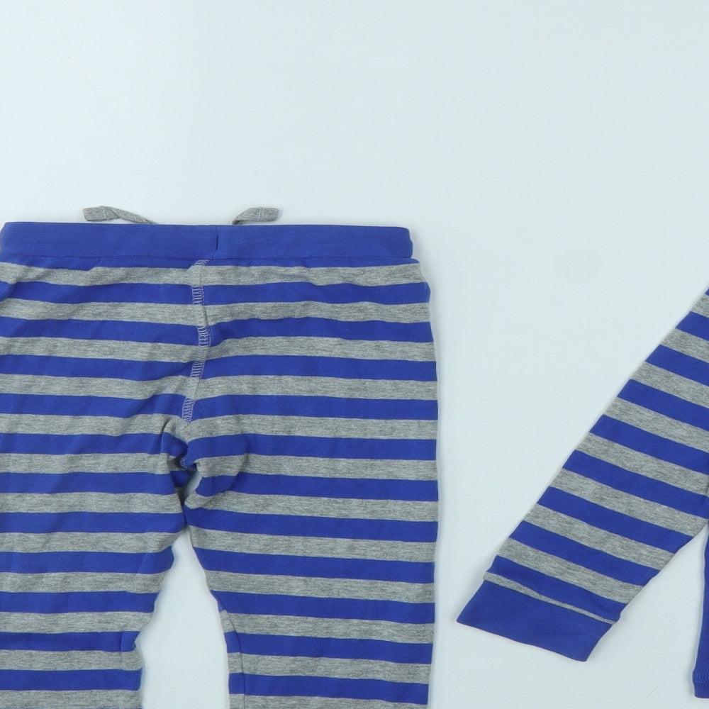 Marks and Spencer Boys Blue Striped Cotton  Pyjama Set Size 2-3 Years  Drawstring