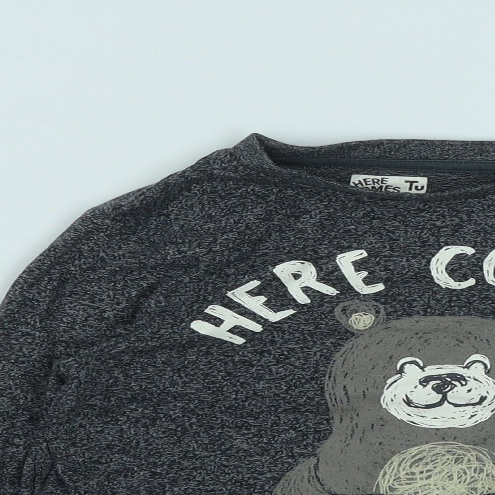 TU Boys Grey  Cotton Basic Casual Size 2-3 Years Round Neck  - Bear Print
