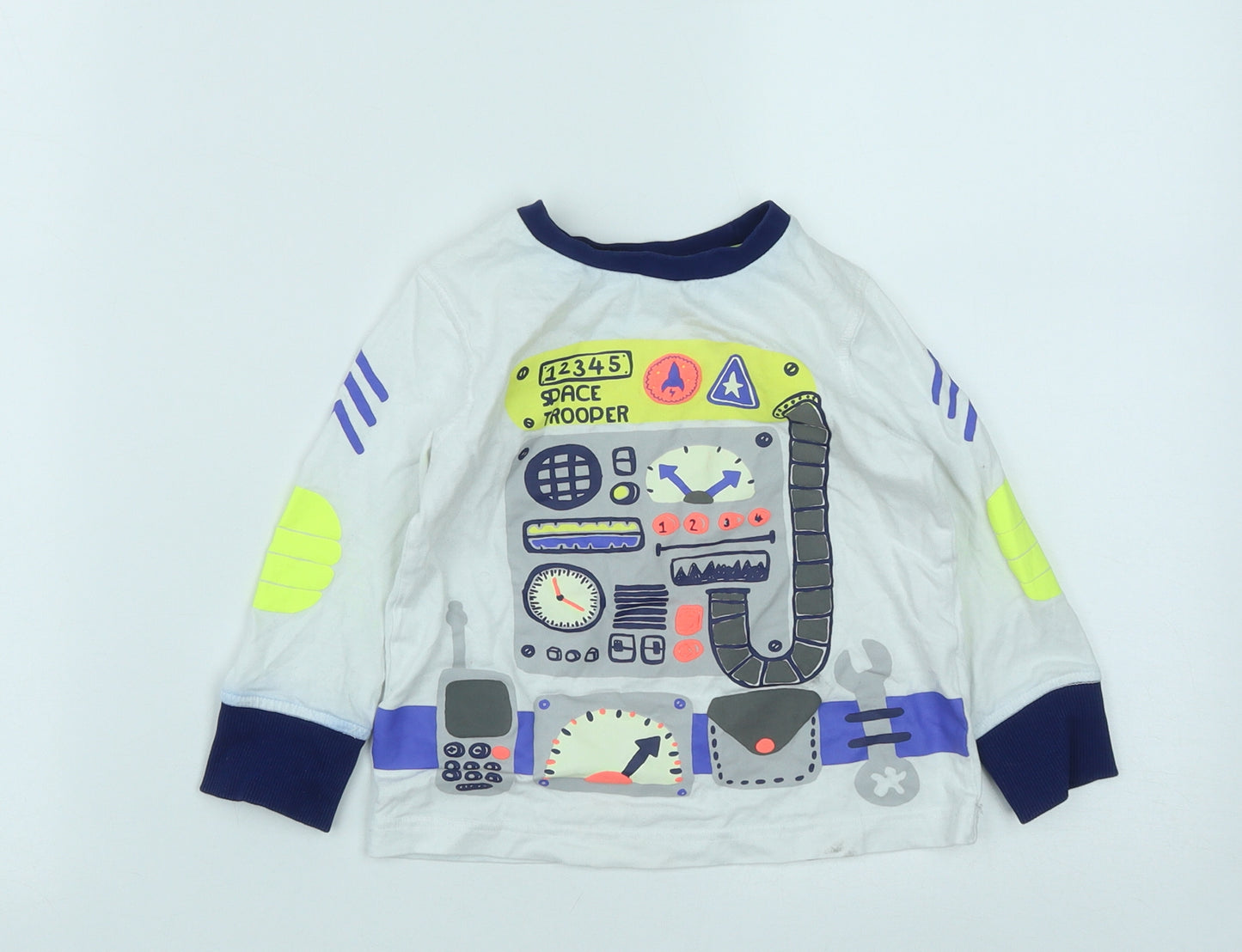 F&F Boys White  Cotton Basic Casual Size 2-3 Years Round Neck  - Space Trooper