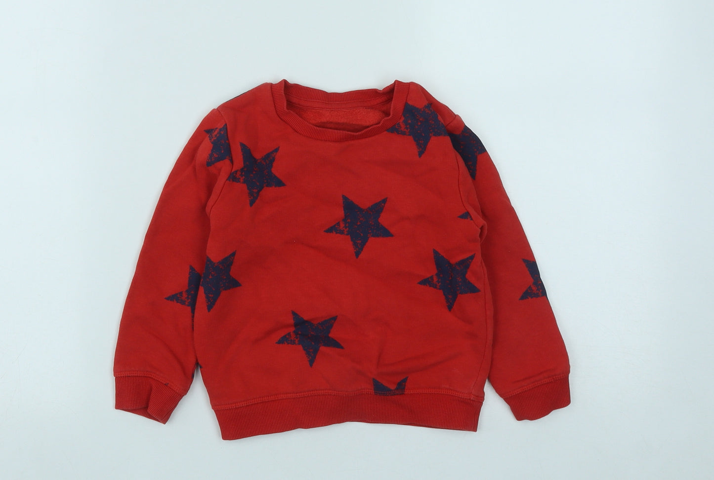 Marks and Spencer Boys Red  Cotton Pullover Sweatshirt Size 2-3 Years   - star Print