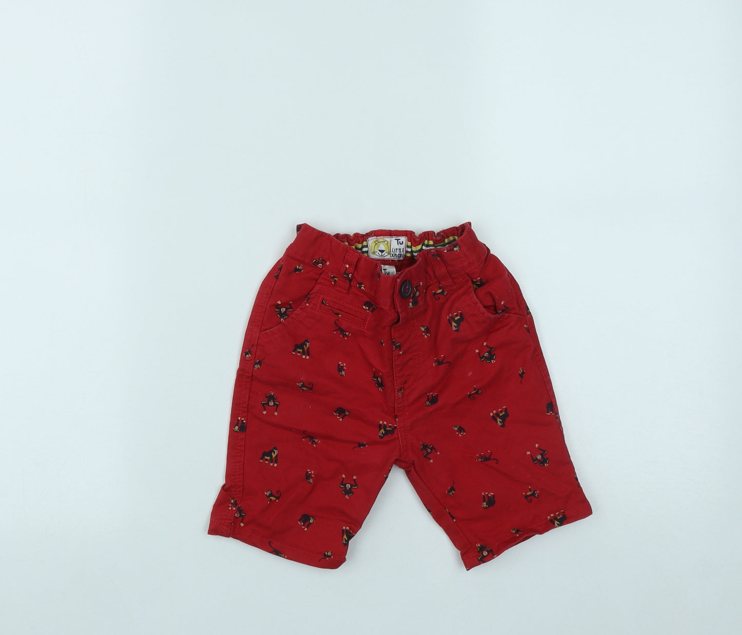TU  Boys Red  Cotton Bermuda Shorts Size 2-3 Years  Regular  - Gorilla Print