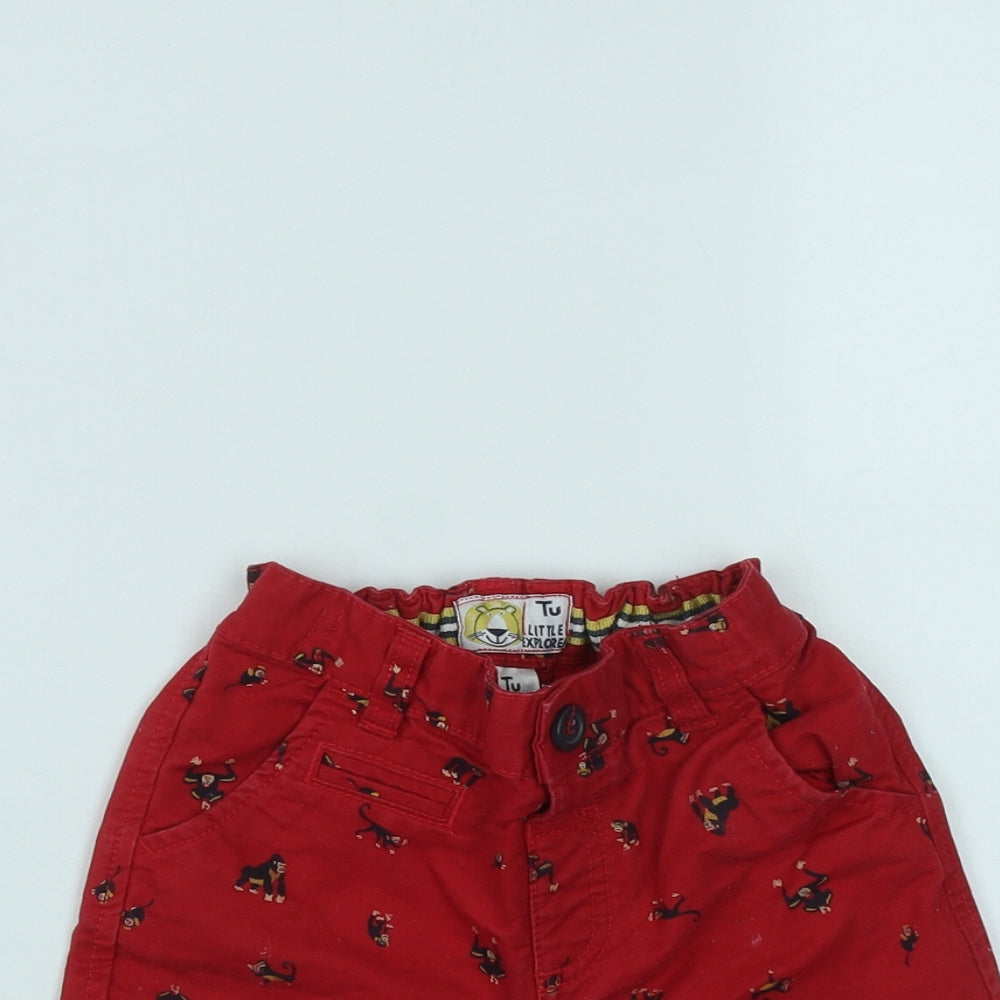 TU  Boys Red  Cotton Bermuda Shorts Size 2-3 Years  Regular  - Gorilla Print