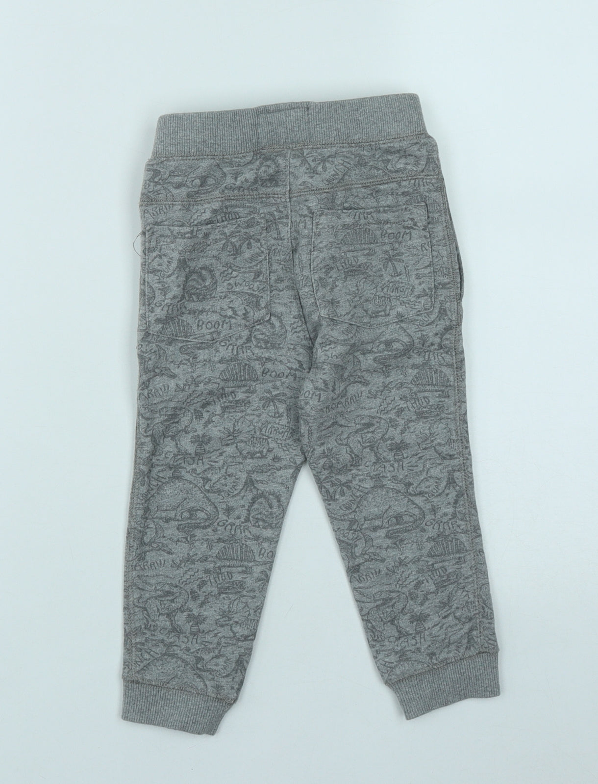 TU  Boys Grey Geometric Cotton Jogger Trousers Size 2 Years  Regular Drawstring - Dinasour Print