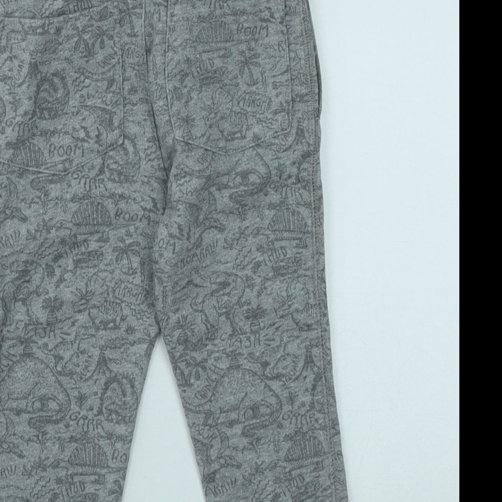 TU  Boys Grey Geometric Cotton Jogger Trousers Size 2 Years  Regular Drawstring - Dinasour Print