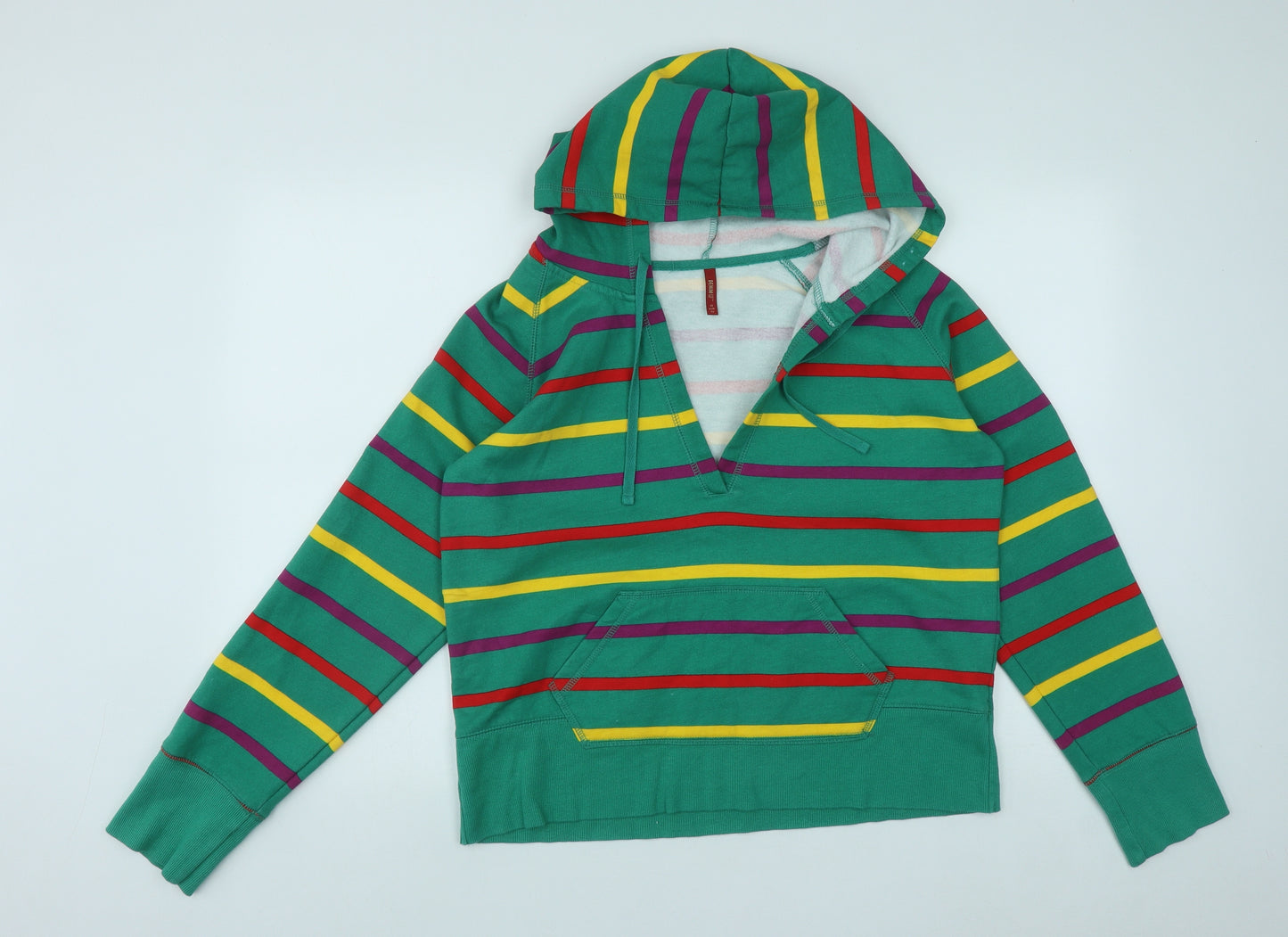Denim & Co. Womens Multicoloured Striped Cotton Pullover Hoodie Size 18  Drawstring